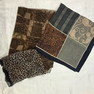 Animal Print Sheer Scarf Bundle 3 Pc Leopard Neutral Square Set